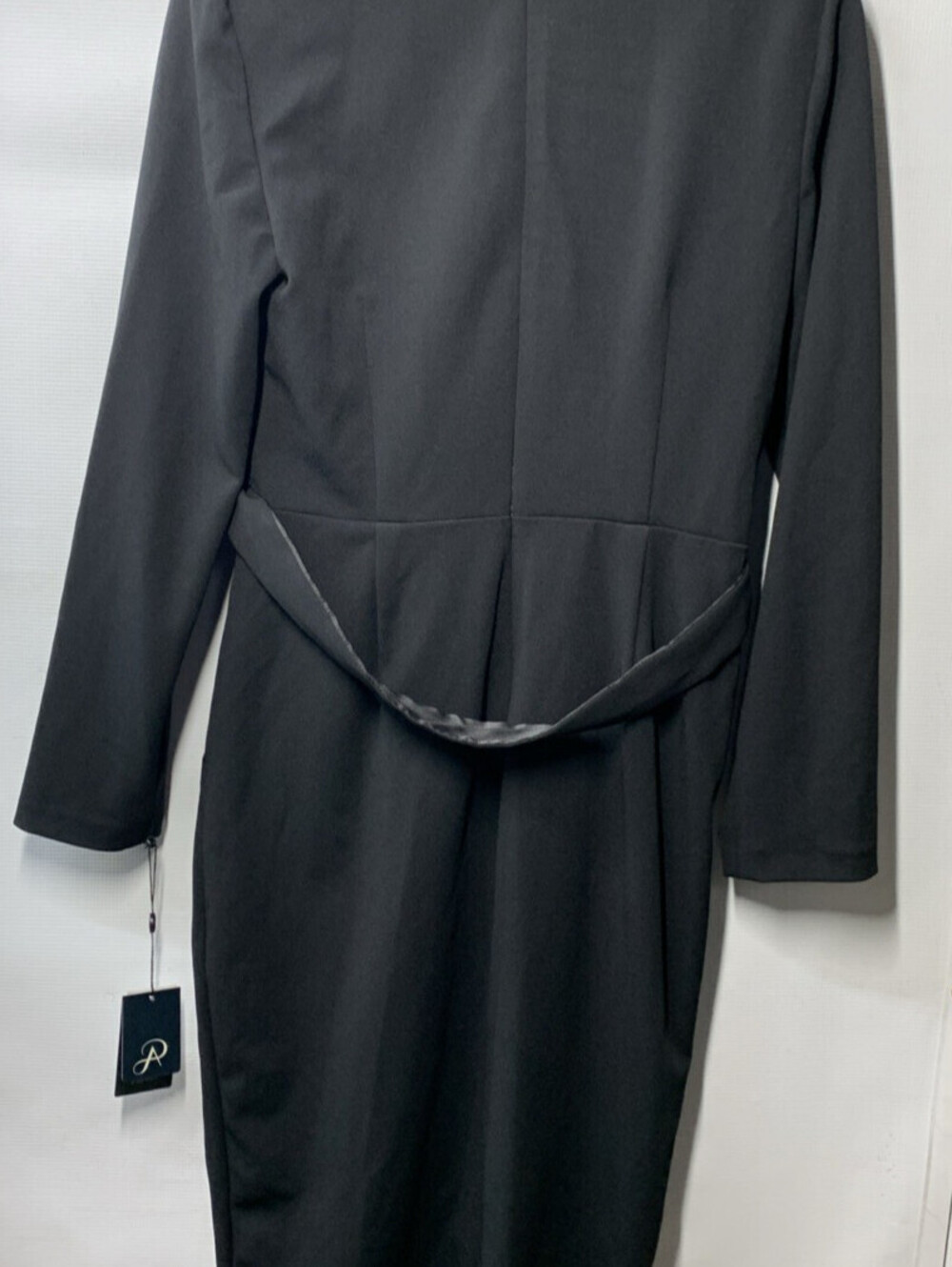 Adrianna Papell Womens Knit Crepe Tuxedo Wrap Dress Tie Belt Size 10 Long Sleeve - Picture 2 of 8